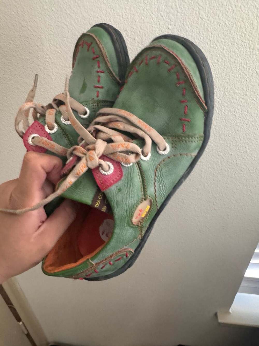 TMA EYES Casual Leather Shoes Size 39 Green Hand-Stitched